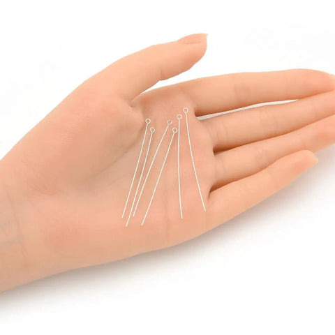 Real Sterling Silver Eye Pins, 50mm 2 Inch, 24 Gauge 0.5mm, 20 Pack For Jewelry Making, Hypoallergenic Nickel Free Lead Free Craft Wire Pins on hand