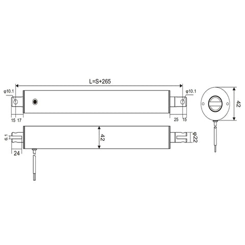 Technical diagram of Beefy 500mm Stroke Electric Linear Actuator 12V 24V DC Motor High Speed Quiet Telescopic Push Rod 2000N Load.