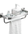 Heavy Duty Glass Bathroom Shelf With Towel Bar And Rail Wall Mount Storage Rack Stainless Steel SUS304 Brushed Nickel Finish