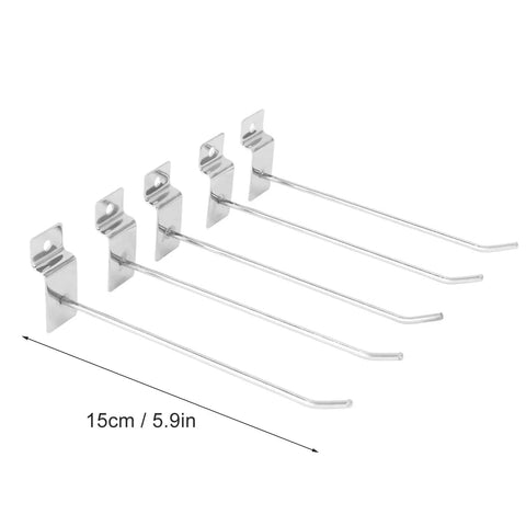 Heavy Duty Slat Wall Hooks Slot Plate Hook Slotted Plate Single Wire Hooks 15cm Iron Silver Electroplated 30 Degree Upturned