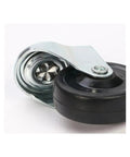 Close-up of a single black heavy-duty caster wheel, part of Pack Of 4 2.5 Inch Casters Set with M8 M10 M12 Stem Rubber Universal Wheels for Furniture and Cabinets Wear Resistant Sliding Rollers Black Heavy Duty Caster Wheels for Home Office And Workshop Carts