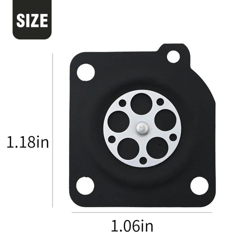 Metering diaphragm replacement for Zama/Walbro carburetors; square black gasket with circular metal diaphragm plate.