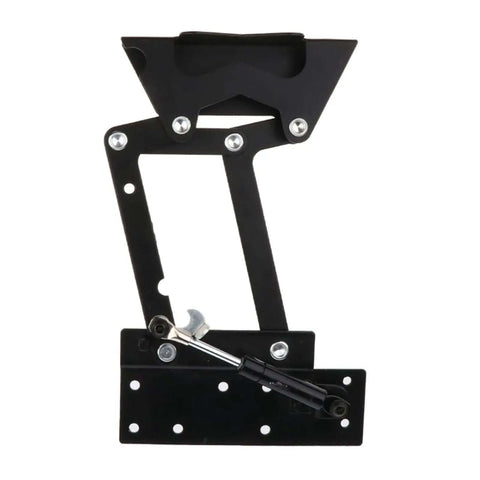 Two Piece Folding Coffee Table Hinges With Lifting Top Frame Heavy Duty Spring Lift Mechanism in black steel, side view.