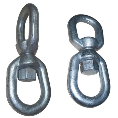 Top Shelf Eye Eye Swivel For Marine Mooring And Boat Towing Galvanized Steel showing two sizes with a robust design.