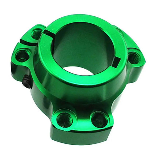 Lightweight Billet Rear Wheel Hub For Drift Trike And Go Kart 1-1/4 Inch Green Racing Drum Kit Shaved Aluminum Design close-up view.