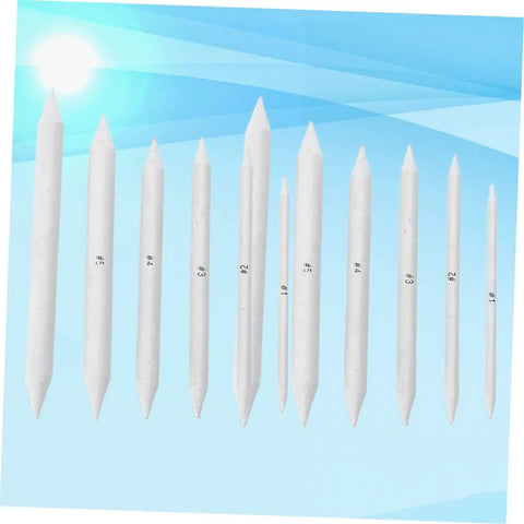 12 Pack Blending Stumps For Drawing And Sketching, 6.1 Inch, shown on blue background, Pro Grade Pastels Graphite Charcoal Tools