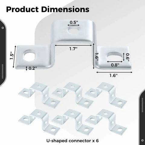 Image showing dimensions of Five Hole Curved Strut Connector Brackets Pack Of Six Steel Support Rod Fittings with Electrogalvanized Finish.