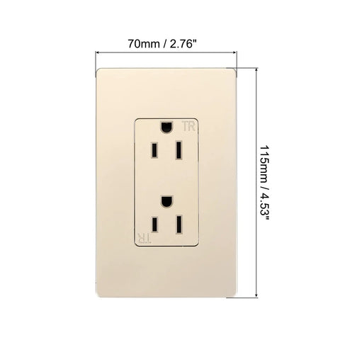 Slick Multifunction Wall Outlet With Built In Usb And Type C Ports 125V 15A Tamper Resistant Socket Plate dimensions 115mm x 70mm