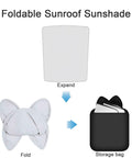 QANGBOOM car sunroof shade, white foldable one-piece panel; front view with storage bag