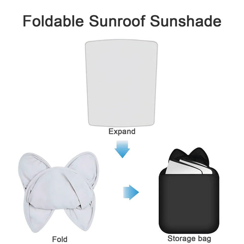 QANGBOOM car sunroof shade, white foldable one-piece panel; front view with storage bag