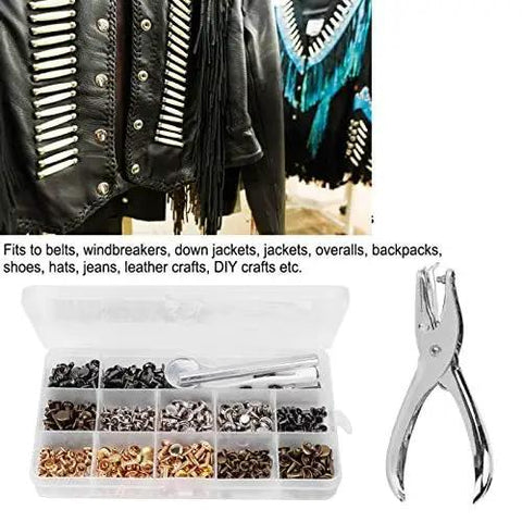 Heavy Duty Double Sided Rivet Plier Kit With 240 Piece Leather Snap Fastener Collection and Three Size Brass Press Studs For Gritty Crafting Projects No Sweat Guarantee, pliers with snap fasteners in protective case, ideal for jackets.