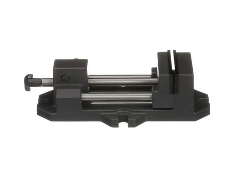 Tough As Nails Quick Slide Drill Press Vise Built From High Grade Iron with precision ground jaws from side angle.