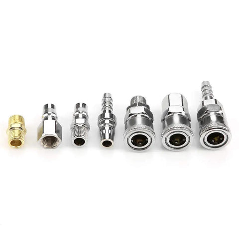 Solid 18-Piece 1/4 Inch Air Compressor Quick Connect Hose Fitting Set With Pneumatic Iron Arrow Case, Double Male And Female Adapters For All Your Air Tools And Hose Extensions. 1/4 inch air hose connector fittings