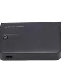 Seamless 36W DC UPS With Bright LED Display For Rock Solid Router Backup top view of a compact black battery backup power supply.
