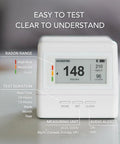 Continuous Home Radon Detector With Battery Power And Display Super Fast Readings For Quick Easy Home Safety Checks EF100 Style Smart Radon Sensor Fast Easy To Read Digital Display And Battery Operated For Portable Home Monitoring. White compact radon detector with digital screen showing 148 real-time.