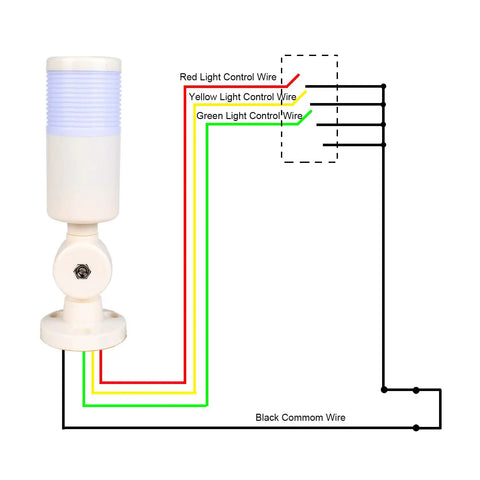 Diagram of Three Color All In One Industrial Warning Light with Red Yellow Green LEDs Rotating Base for wiring connections.