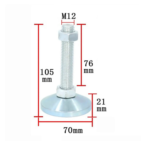 2pcs M12 Adjustable Leveling Feet Heavy Duty Carbon Steel Furniture Legs Beast Mode Stability Measurement Diagram