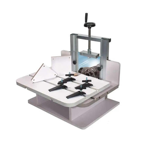 Premium Horizontal Router Table Kit With Micro Adjustable Height Control, 24x20 inch surface, used for woodworking.