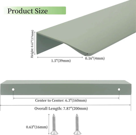 Dimensions of Six Pack Finger Edge Cabinet Pulls, Concealed Modern Hidden Drawer Handles With 200mm Total Length And 160mm Center Spacing