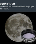 Moon filter with image of moon showing craters, part of Eight Piece Telescope Accessory Kit With Two 1.25 Inch Plossl Eyepieces.