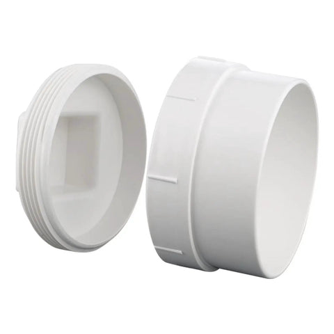 6-Inch PVC DWV Cleanout Plug Cap Female Sewer Adapter Fitting for Drainage Systems White for Home and Pro Use