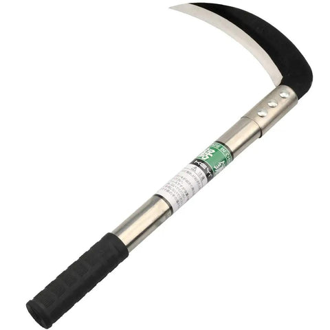 Grass Sickle For Weeding And Clearing, Rugged Handheld Tool with Manganese Steel Blade and Stainless Steel Handle, angled view