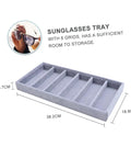 Solid Six Grid Sunglasses Storage Plate And Jewelry Display Box For Women Totally Fresh Fashion Organizer With Scratch Proof Surface showing grey six grid organizer tray dimensions.