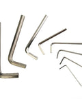 Super Cool 10 Pack L Shape Hex Wrench Set With Steel Hexagon Keys In Sizes Ranging From 1.5mm Up To 6mm For Quick Home Repair And Furniture Assembly Jobs Where Portability Is King., steel metric L-shape hex keys laid out by size