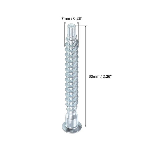 Confirmat Screws 7x60mm Hex Socket Wood Screws Zinc Plated 100 Pack For Furniture Assembly, side view with size annotations