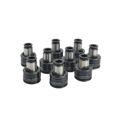 Set of ten Imperial tap chucks, part of the Rock Solid Manual Tapping Machine Nine Piece Vertical Thread Holder kit.