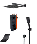 UMJIGF Led Digital Display Shower System Wall Mounted Concealed Shower Faucet Set Multifunction Matte Black with shower head and handheld.