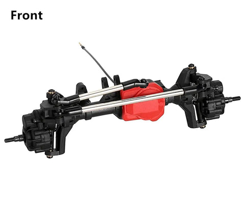 Front view of Beefed Up Portal Axle Upgrade Kit With Nylon Front And Rear Axles And Differential Lock for 1 by 10 RC Crawler TRX4 Defender Bronco TRX4 Chassis DIY Build Today