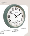 Cool Outdoor And Indoor Weather Station Clock With Thermometer Fahrenheit And Celsius Analog Two In One Wall Decor In Aged Teal Finish 13 Inch Perfect For Patio Porch Garden Kitchen Or Office Wall Mount