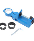 Premium Adjustable Bench Drill Stand Mount Featuring 360 Swivel Head Hella Sturdy with blue clamp and accessories.