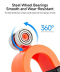 Steel wheel bearings on adjustable contour gauge, showcasing smooth 360° rotation, wear-resistant design and orange frame.