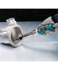 One Horsepower Straight Line Extension Die Grinder Works Like A Dream For Heavy Duty Shop Grinding and Metal Detailing. Compact design in use on aluminum workpiece.