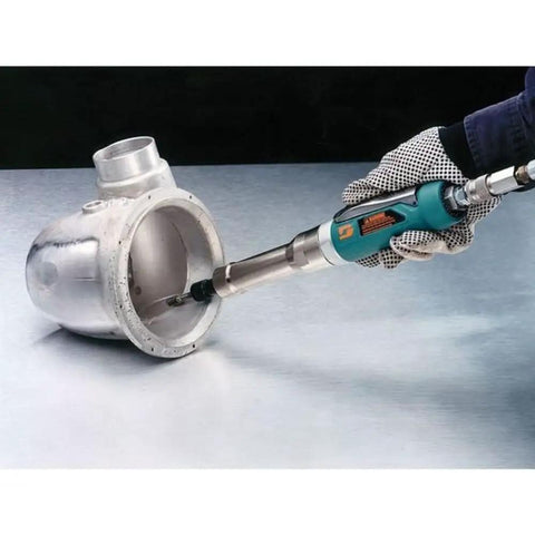 One Horsepower Straight Line Extension Die Grinder Works Like A Dream For Heavy Duty Shop Grinding and Metal Detailing. Compact design in use on aluminum workpiece.
