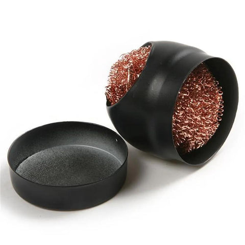 MMOBIEL soldering tip cleaner station with copper-wire mesh cup and lid, black holder