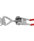 Two-Piece Quick Release Toggle Clamp Set 12130 Vertical Hold-Down Clamps, side view, carbon steel, red handle