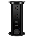 Swanky Motorized Pop Up Socket With Hidden Electrical Lift And Retractable Outlet, black finish, multiple outlets for fast charging.