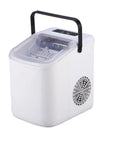 Compact Countertop Ice Maker Cranks Out Fresh Bullet Ice In Record Time Featuring Smart Digital Controls and an integrated handle.