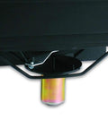 Close-up of ATV Food Plot Spreader With 50 Lb Capacity showcasing metal spinner and adjustable shut-off mechanism.