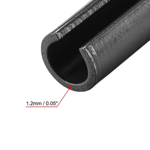 Close-up of slotted 6mm x 30mm spring pin, 65Mn steel, plain finish, featured in Slotted Spring Pin Kit Six Millimeter By Thirty Millimeter 65Mn Plain Finish 100 Piece Assortment For Small Machine Projects Great For Positioning And Fixing Components Reliable Tension Pins DIY Ready.