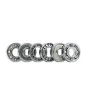 Hella Durable High Carbon Steel Miniature Flanged Ball Bearing Set 10 Piece Pack Includes 608zz 623 624 635 626 688zz, displayed in a row.