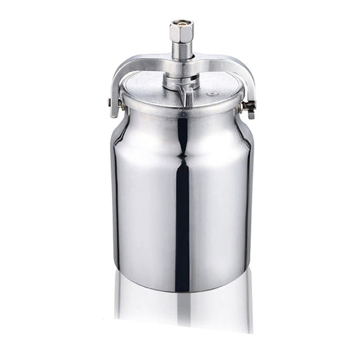 Pro Grade Pneumatic Spray Gun And Heavy Duty Airbrush Sprayer With 1000ML Aluminum Hopper showing polished aluminum 1000ml hopper for car coatings.