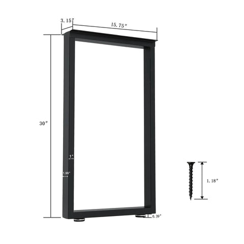 Diagram of Beefy 30 Inch Metal Table Legs Set Of 2 With Adjustable Feet Pads Black Industrial Grade Support dimensions and included screw