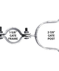 Heavy Duty Galvanized Chain Link Fork Latch For Fence Gates With Padlock Security Hole Case Of 25 showing 1-5/8in gate frame and 2-7/8in post.