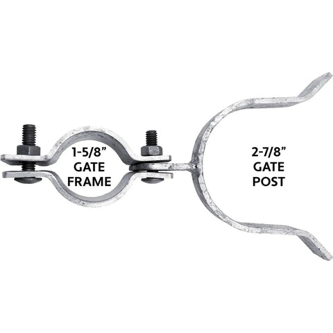 Tough Galvanized Chain Link Fork Latch Secures 1 5 8 Gates And 2 7 8 Posts With Heavy Duty Padlock Hole To Run Your Yard Right Zero Hassle Case Of Twenty Five Pieces, showing latch for 1-5/8" gate frame and 2-7/8" post.