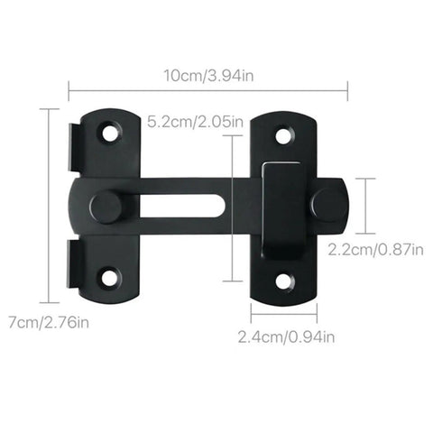 WUUWCHODC Stainless Steel Safety Snap Latch Door Bolt for Gate Hardware, 10cm long, shown from above with measurements.