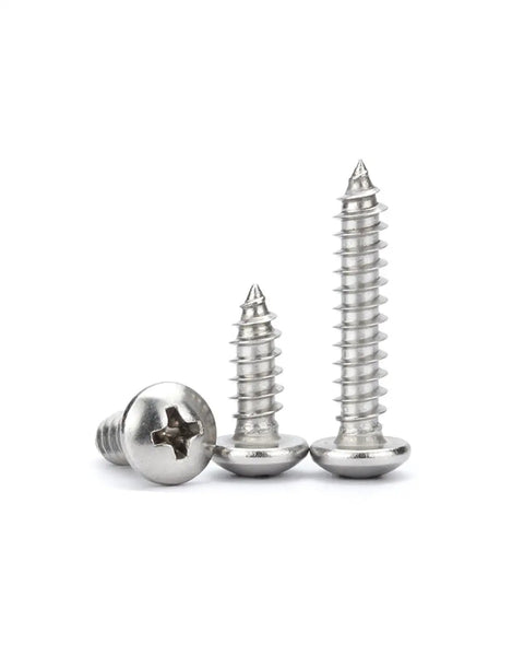 Heavy Duty Pan Head Phillips Screws 100 Pack Size 4 By Half Inch Self Tapping Fasteners Slick Silver 304 Stainless Steel